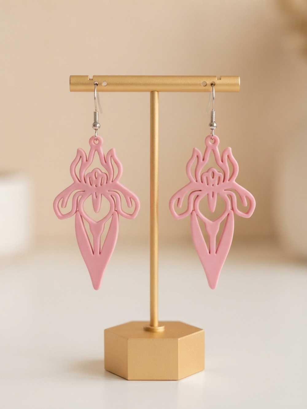 Pink Floral Statement Drop Earrings - Women Jewelry